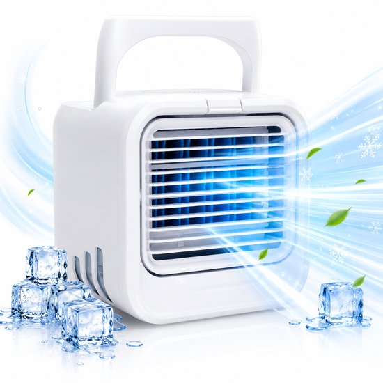 Mini Aircooler met Water USB-C - LED Licht - Tafelventilator - Luchtkoeler - Mobiele Airco - Bureau Ventilator - Silvergear