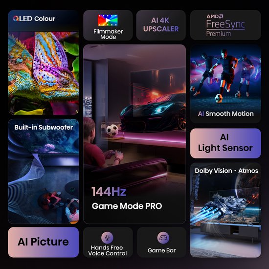 Hisense 55E7Q PRO - 55 inch - 4K QLED - 144hz - 2025 - Smart TV