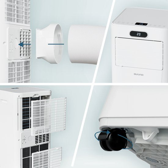 Auronic Mobiele Airco - 7.000 BTU - 3-in-1 - Airconditioning met 2 Raamafdichtingskits - Ventilator - Ontvochtiger - Tot 20m² - Wit