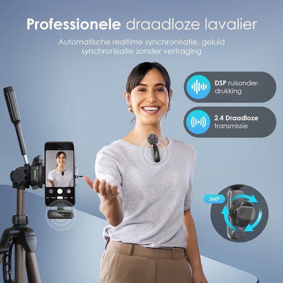 Strolox® Draadloze Microfoon Pro - 2 Stuks - Lavalier - Windshields - Dasspeld - Lange Batterij - USB-C/Lightning - Plug & Play