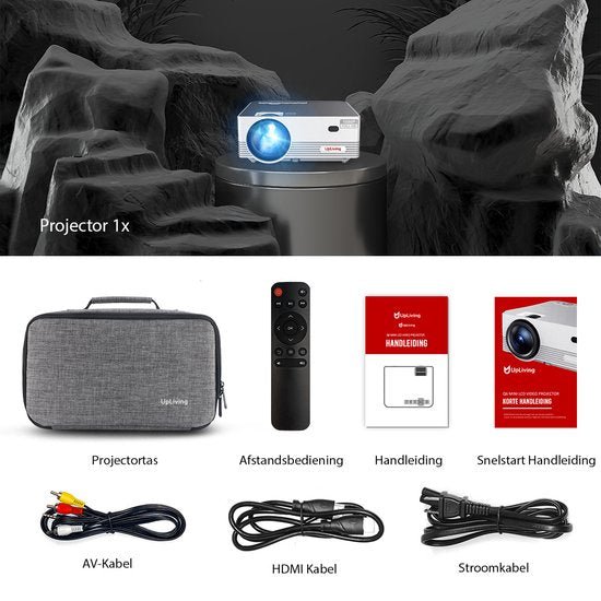UpLiving® LCD Mini Beamer met WiFi | Met Bluetooth | Native Full HD | 10.000:1 Contrastratio | 8.000 Lumen | Projector - Mini Beamer - Draagbare Pocket Beamer - Afstandsbediening - Draagtas