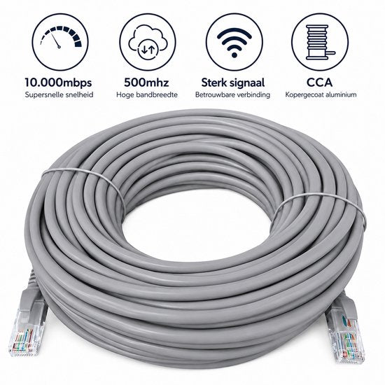 NexCable Premium Internetkabel 50 meter - CAT6A S/FTP Ethernet kabel RJ45 - Patchkabel LAN Cable Netwerkkabel - Grijs