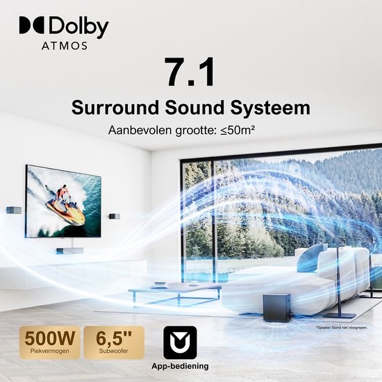ULTIMEA Poseidon D80 Boom - 7.1 Soundbar voor tv - met Dolby Atmos Soundbar - Draadloze Subwoofer & 4 Surround Speakers - Zwart