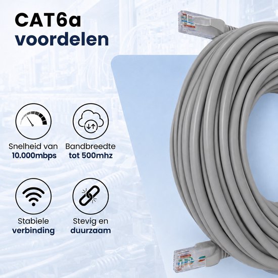 NexCable Premium Internetkabel 50 meter - CAT6A S/FTP Ethernet kabel RJ45 - Patchkabel LAN Cable Netwerkkabel - Grijs