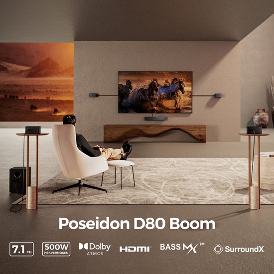 ULTIMEA Poseidon D80 Boom - 7.1 Soundbar voor tv - met Dolby Atmos Soundbar - Draadloze Subwoofer & 4 Surround Speakers - Zwart