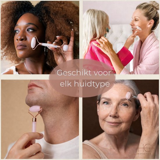 HG Aesthetics Jade Roller met Gua Sha Steen - Gezichtsroller - Face Roller voor Gezichtsmassage & Huidverzorging - 100% Natuurlijke Jade - Anti-Aging & Rimpelvermindering - Ontspanning & Doorbloeding - Roze - cadeautje vrouw -Perfect Moederdag cadeau