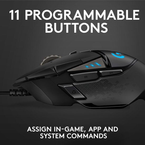 Logitech G502 HERO - Bedrade Gaming Muis - 25.600 DPI - Rechtshandig - Zwart