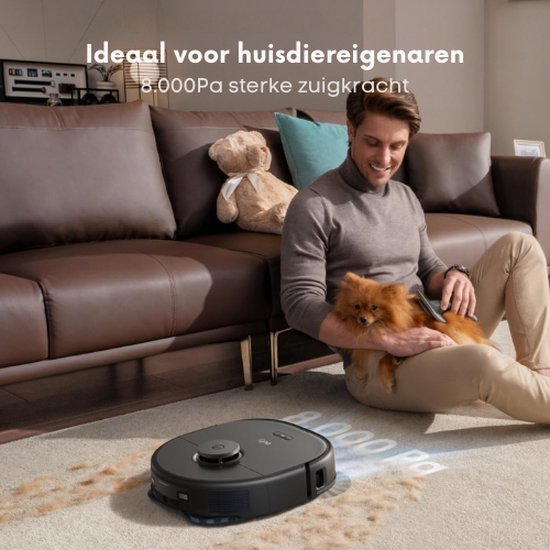 eufy X10 Pro Omni Robot Stofzuiger en Mop - 8.000 Pa zuigkracht - Dubbele dweilpads met 12 mm auto-lift en tapijtdetectie - Herkent 100+ objecten voor obstakelvermijding - Alles-in-één station voor dagelijks onderhoud