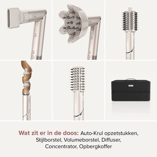 Shark FlexStyle 5-in-1 Multistyler en Föhn met Platte Borstel, Ovale Borstel, Auto-Krullers, Diffuser, Concentrator en Opbergkoffer - 2025 model - Stone - HD446SLEU