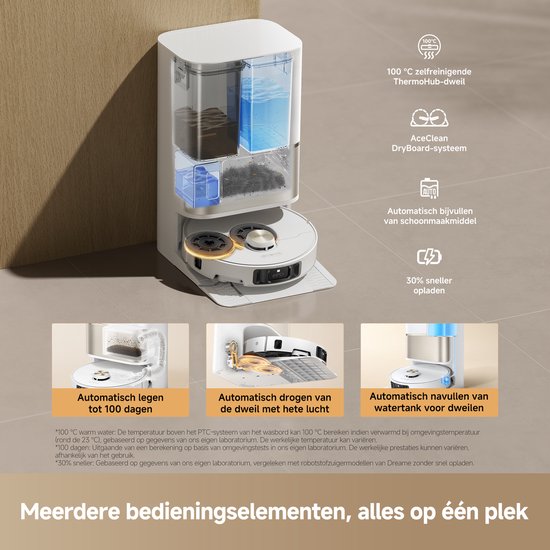 Dreame Robotstofzuiger L50s Pro Ultra - Robotstofzuiger met dweilfunctie - Automatisch Leegstation - 30.000 Pa zuigkracht - Geschikt voor huisdierharen - DryBoard - Wit