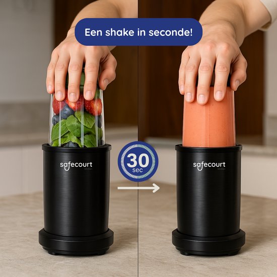 Safecourt Kitchen Power Blender – 1000W – Smoothie Maker voor IJs & Bevroren Fruit – BPA-vrij – To-Go Beker – Zwart
