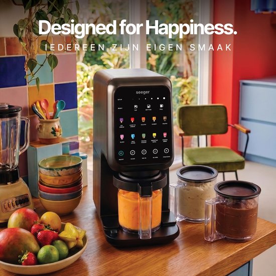 Seeger MultiCream - 10-in-1 IJsmachine- Inclusief 3 EasyCups met Deksels - Voor Roomijs, Milkshake, Smoothie Bowl, Slush en meer - BPA-vrij - Zwart