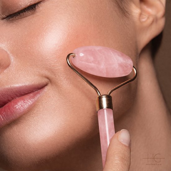HG Aesthetics Jade Roller met Gua Sha Steen - Gezichtsroller - Face Roller voor Gezichtsmassage & Huidverzorging - 100% Natuurlijke Jade - Anti-Aging & Rimpelvermindering - Ontspanning & Doorbloeding - Roze - cadeautje vrouw -Perfect Moederdag cadeau