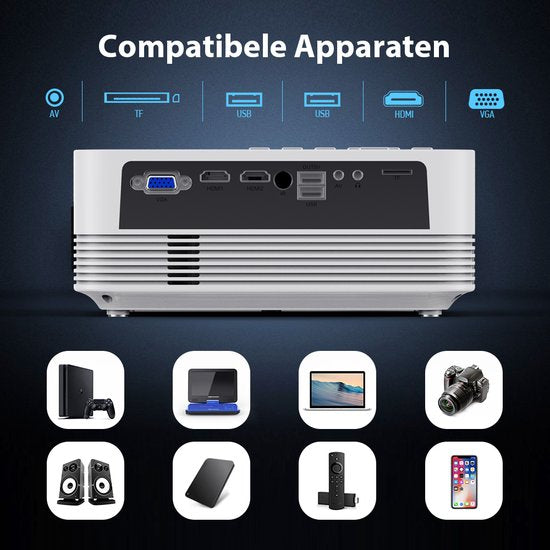 UpLiving® LCD Mini Beamer met WiFi | Met Bluetooth | Native Full HD | 10.000:1 Contrastratio | 8.000 Lumen | Projector - Mini Beamer - Draagbare Pocket Beamer - Afstandsbediening - Draagtas