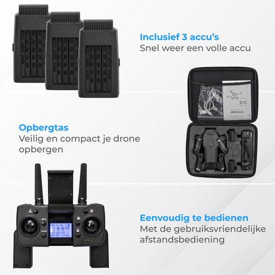 Nuvance - Drone met Camera en GPS - 1080p Mini Camera - voor Buiten en Binnen - inclusief Opbergtas en 3 Accu's - Mini Drone - Drone voor Kinderen en Volwassenen - Drones