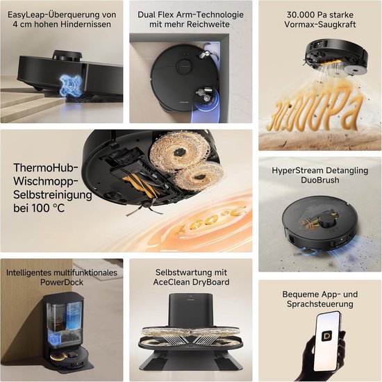 Dreame Robotstofzuiger L50s Pro Ultra - Robotstofzuiger met dweilfunctie - Automatisch Leegstation - 30.000 Pa zuigkracht - Geschikt voor huisdierharen - DryBoard - Zwart