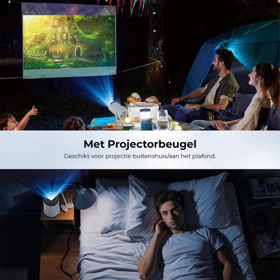 Ultieme Draagbare WiFi 6 Mini Beamer - 200 ANSI Lumen - Projector Streamen - BT 5.0 - Android - Home Cinema