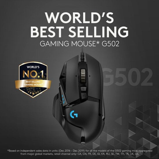 Logitech G502 HERO - Bedrade Gaming Muis - 25.600 DPI - Rechtshandig - Zwart