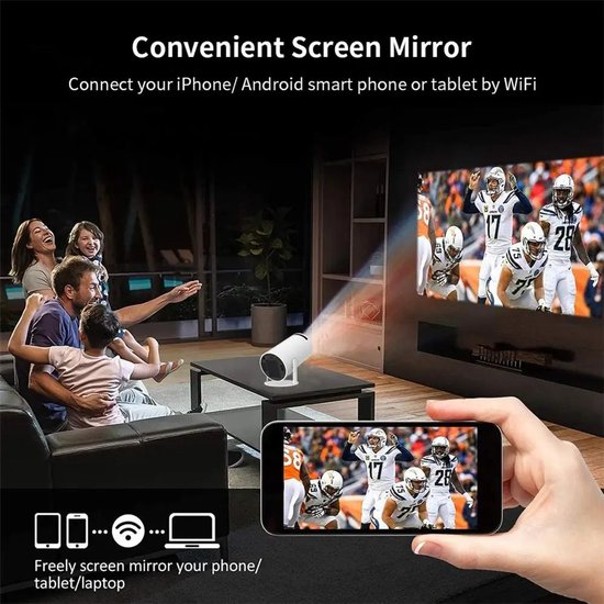 Ultieme Draagbare WiFi 6 Mini Beamer - 200 ANSI Lumen - Projector Streamen - BT 5.0 - Android - Home Cinema