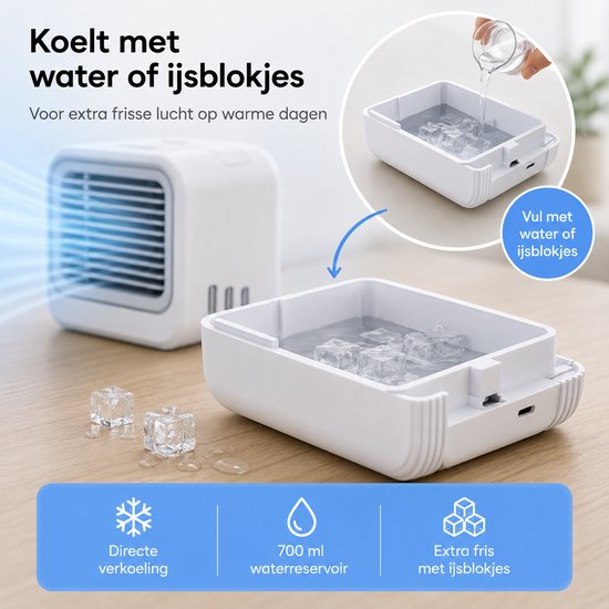 Mini Aircooler met Water USB-C - LED Licht - Tafelventilator - Luchtkoeler - Mobiele Airco - Bureau Ventilator - Silvergear