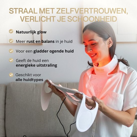 Maxi Meilleur® Pro Series full set - led masker & decolleté – uw verbeterde anti aging routine met lichttechnologie - huidverjongingsapparaat - Red Light Therapy (rood & infrarood licht) - LED Gezichtsmasker & Decolleté White