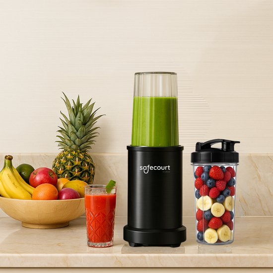Safecourt Kitchen Power Blender – 1000W – Smoothie Maker voor IJs & Bevroren Fruit – BPA-vrij – To-Go Beker – Zwart