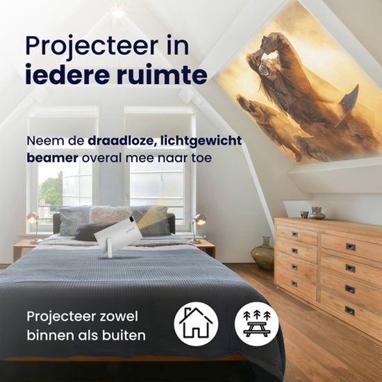 Ultieme Draagbare WiFi 6 Mini Beamer - 200 ANSI Lumen - Projector Streamen - BT 5.0 - Android - Home Cinema