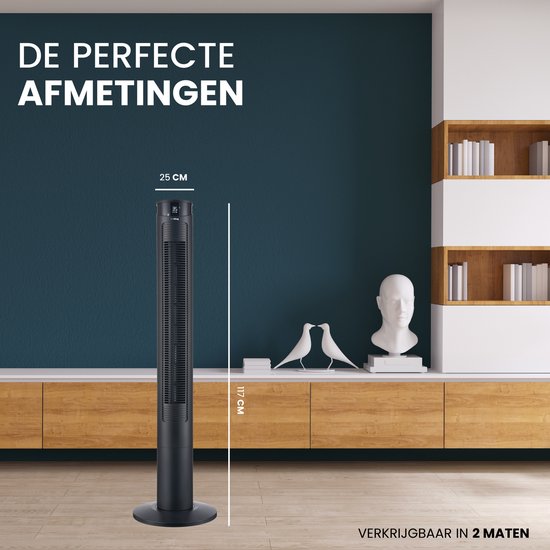 AirKing Torenventilator 117cm - Kolomventilator met Afstandsbediening - Ventilator staand met Timer - 3 Snelheidsstanden - Oscillatie & Dimbaar LED Scherm - Energiezuinig - Koelventilator voor Kamer - Zwart