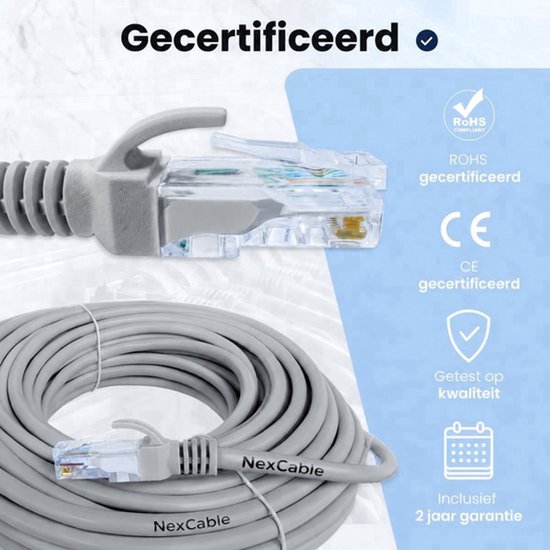 NexCable Premium Internetkabel 50 meter - CAT6A S/FTP Ethernet kabel RJ45 - Patchkabel LAN Cable Netwerkkabel - Grijs