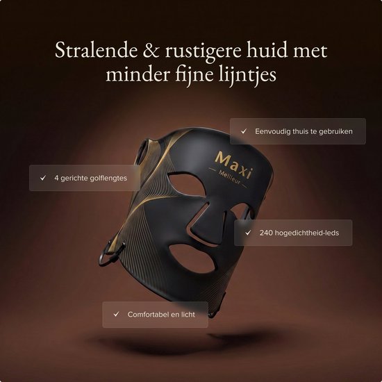 Maxi Meilleur® Nova series - Rood & Nabij infrarood - led gezichtsmasker lichttherapie - Anti-aging LED masker met rood licht therapie - Led Face mask - infrarood masker - led masker lichttherapie LED Masker zwart - Red Light therapy mask