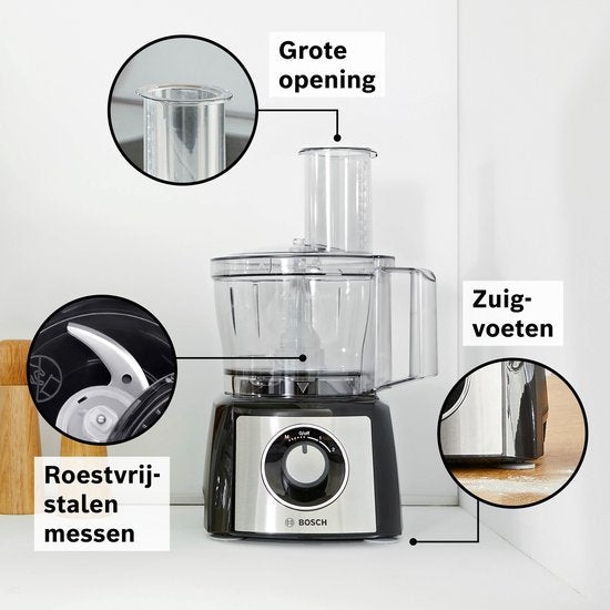 Bosch MCM3501M MultiTalent 3 - Keukenmachine - 800W - Foodprocessor - Zwart/RVS