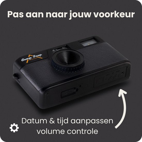 Campsnap Digitale Camera - Schermvrije Retro Fotocamera - 8 Megapixel - 2000 foto's - Minimalistisch Vintage Design - Met Flits - Oplaadbaar - 4GB - Zwart