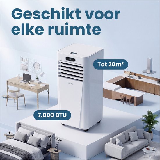 Auronic Mobiele Airco - 7.000 BTU - 3-in-1 - Airconditioning met 2 Raamafdichtingskits - Ventilator - Ontvochtiger - Tot 20m² - Wit