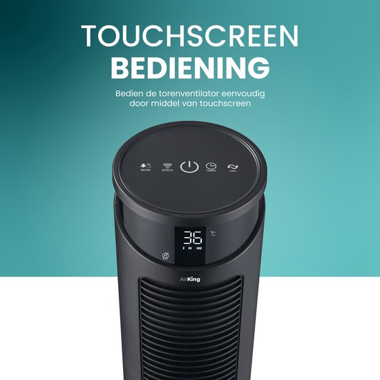 AirKing Torenventilator 117cm - Kolomventilator met Afstandsbediening - Ventilator staand met Timer - 3 Snelheidsstanden - Oscillatie & Dimbaar LED Scherm - Energiezuinig - Koelventilator voor Kamer - Zwart