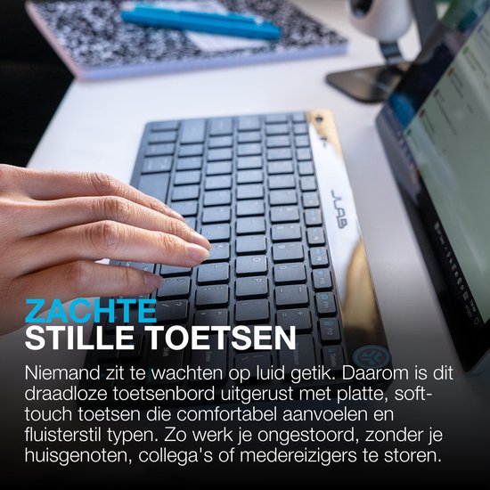 JLab GO Draadloos Toetsenbord - Bluetooth of USB dongle verbinding - 3 Devices - Stille toetsen - Compact design - Volumeknop - Qwerty