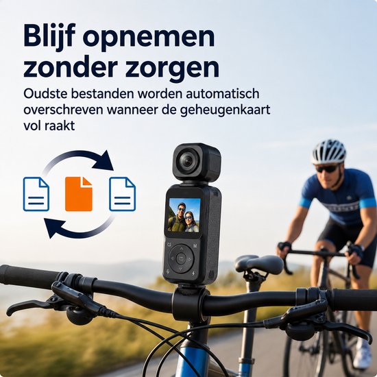 Camigoo® Q3 Pro – 4K Mini Action Camera - Draagbare Actie Camera - Dual Lens Voor & Achter - Incl. 64GB SD Kaart - 150° Groothoek – WiFi Met APP - 180° Draaibaar - 2000mAh Batterij - Loop Recording - Compacte Vlog Camera met Scherm - Zwart