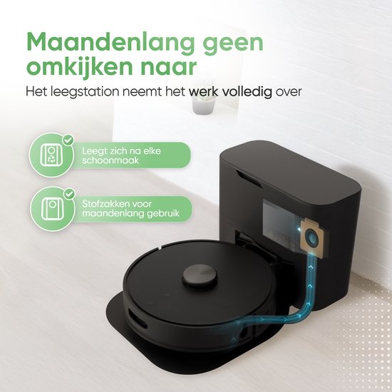 Heevey Robotstofzuiger met dweilfunctie - Automatisch leegstation - Vacuum cleaner - Dweilrobot - Huisdieren - 7000PA zuigkracht - LDS lasernavigatie - Dweilrobot - 2 extra stofzuigerzakken - Met app