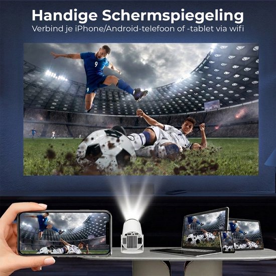 Ultieme Draagbare WiFi 6 Mini Beamer - 200 ANSI Lumen - Projector Streamen - BT 5.0 - Android - Home Cinema