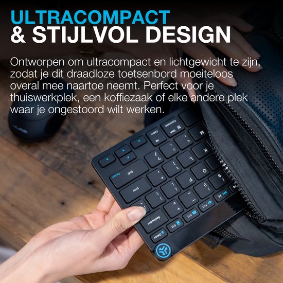 JLab GO Draadloos Toetsenbord - Bluetooth of USB dongle verbinding - 3 Devices - Stille toetsen - Compact design - Volumeknop - Qwerty