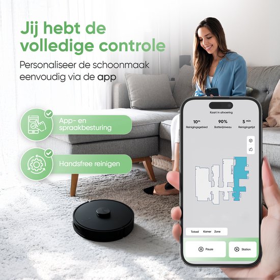 Heevey Robotstofzuiger met dweilfunctie - Automatisch leegstation - Vacuum cleaner - Dweilrobot - Huisdieren - 7000PA zuigkracht - LDS lasernavigatie - Dweilrobot - 2 extra stofzuigerzakken - Met app