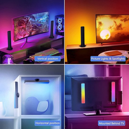 Lichtendirect - Smart Light Bar – RGB LED -Tafellamp- sfeerlamp – 2 stuks - TV verlichting – App & afstandsbediening – USB- Bureaulamp