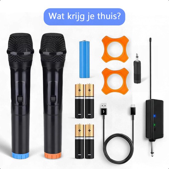 Tech Essentials Draadloze Microfoon - 2 Stuks - USB-C Ontvanger - Karaoke - ASMR - Studio - Geschikt Voor Partybox - 3.5-6.3mm Jack