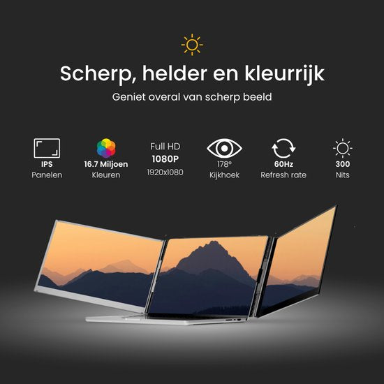 Blerron Flex - 14 Inch - Portable Monitoren - Lichtste model 1 KG - Draagbare Monitor - Portable Monitor - Beeldscherm - USB-C/HDMI - 1920x1080 FHD