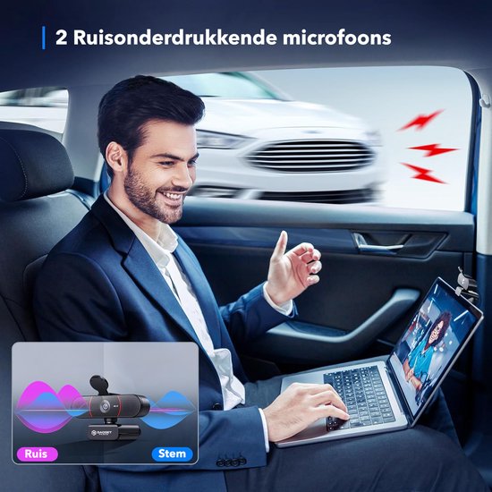 4K Ultra HD Pro Webcam met Ruisvrije Microfoon - Incl. Webcam Cover en USB Adapter - Voor Laptop en PC - Windows en Mac
