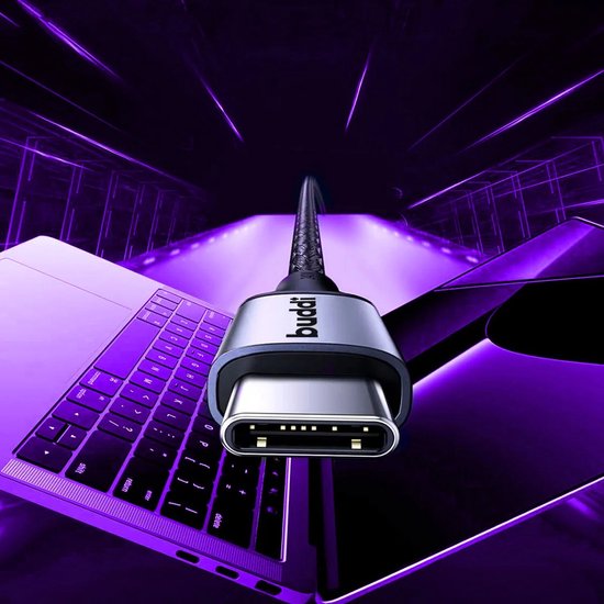 Buddi Flex - USB-C naar USB-C Kabel 60W Fast Charge 20V/3A - Power Delivery - 480Mbps Dataoverdracht - Gevlochten Nylon - 2M Zwart