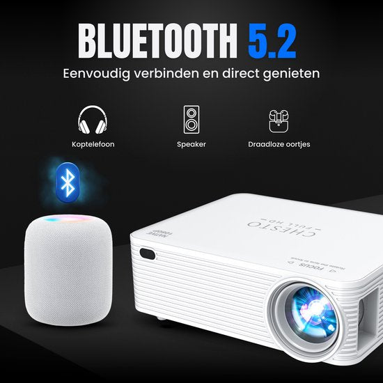 Chesto Beamer FULL HD (4K-Ondersteuning) - 12.000 lumen - Streamen vanaf je telefoon met wifi - Inclusief draagtas