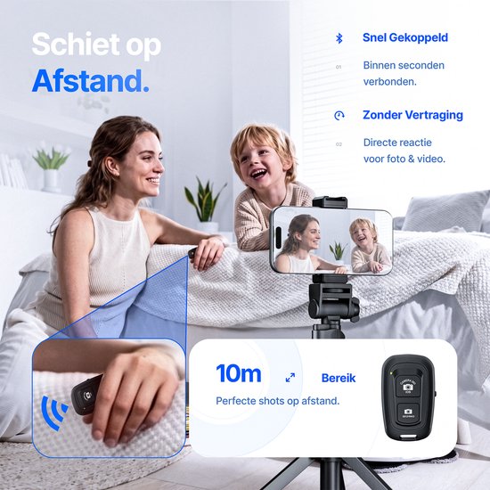 Studio ME Telefoon Statief - 170 cm - Tripod Smartphone - Zwart - Camera Statief - Telefoonhouder - Incl. Bluetooth Afstandsbediening - Tripod Iphone - Statief Telefoon
