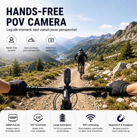 WINNES Mini Action Camera 1080P HD – WiFi Sportcamera / Bodycam met 120° Groothoeklens, Magnetische Clip & Lanyard – Handsfree POV Camera voor Fietsen, Motor, Reizen, Vloggen, Dashcam & Huisdieren