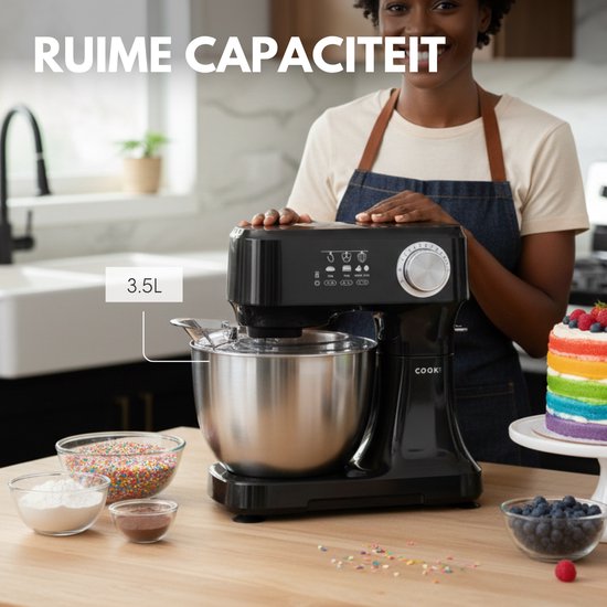 Keukenmachine - Keukenrobot - Foodprocessor met 12 Standen - Keukenmixer met RVS kom - Drie Opzetstukken - 3.5L - COOK-IT