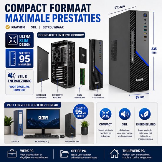 Office PC Intel Core i5 | 16GB RAM | 512GB SSD | Windows 11 Pro | WiFi & Bluetooth | Zakelijke Computer | Werkcomputer | Thuiswerk PC | Desktop Computer | Plug & Play | Klaar voor Gebruik | DVD-RW | Office Geschikt | Studie PC | 3 Jaar Garantie